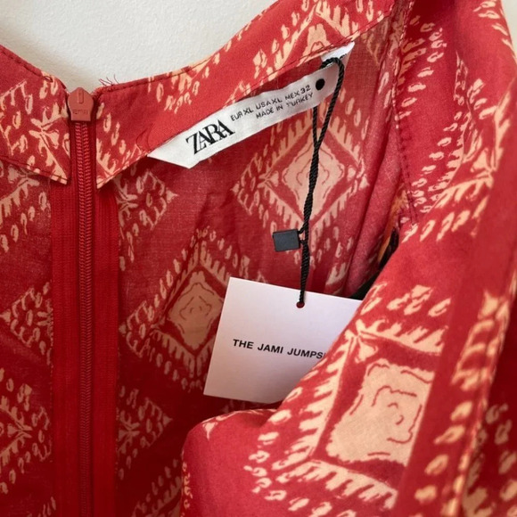 Zara Terracotta Printed Jami Wide Leg Boho Jumpsuit NWT Size XL Blogger Fav - Picture 11 of 12